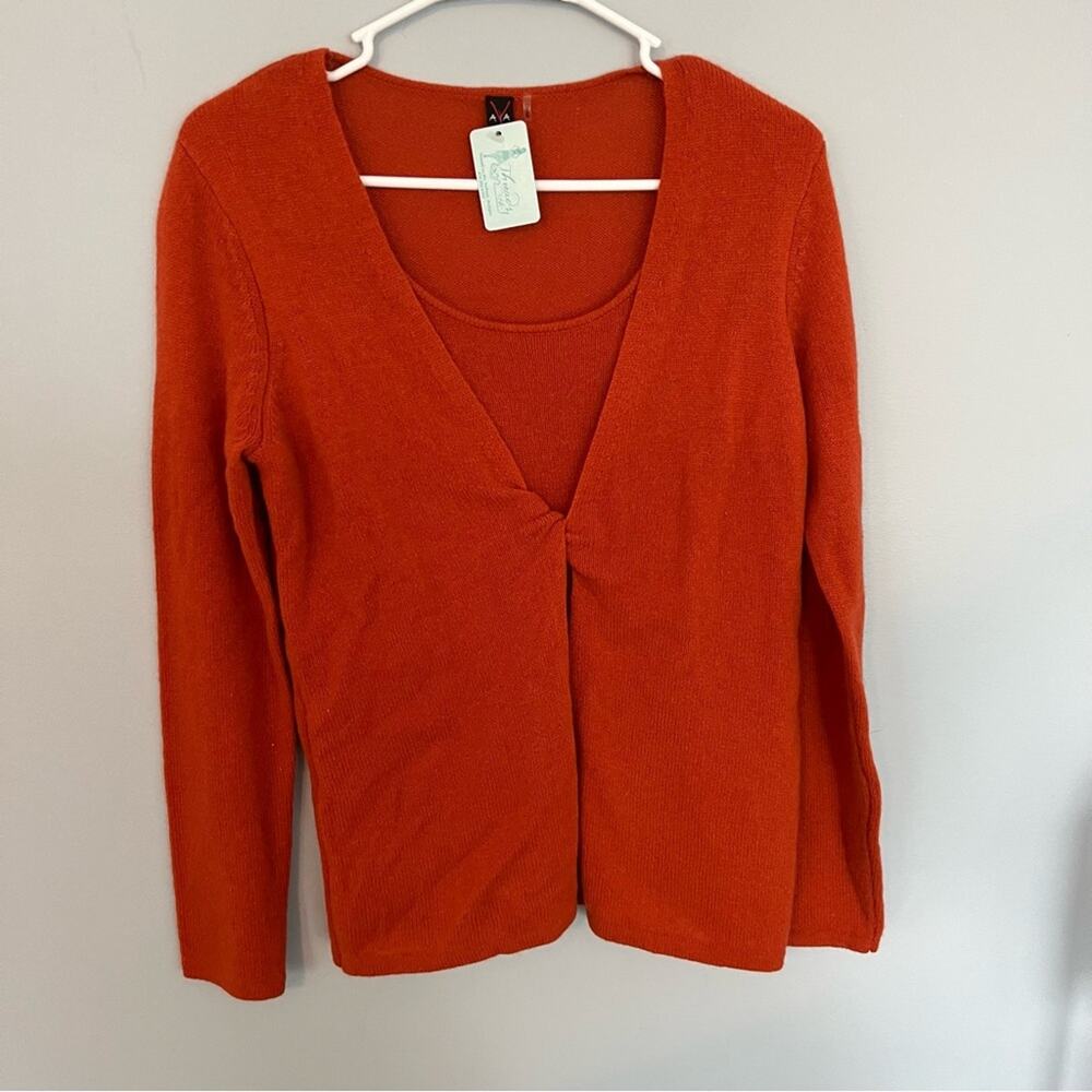 NWT AVA 100% Cashmere Tuscan Orange 2-in-1 Top Women's Size Small